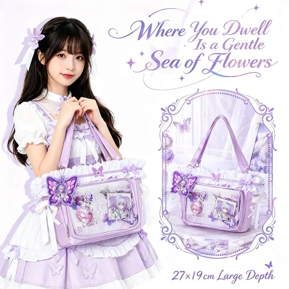 Butterfly Dance Women Y2K Shoulder Bags Ita Bag DIY Clear Pin Display Bag with Insert and Accessories Anime Kawaii Ita Crossbody