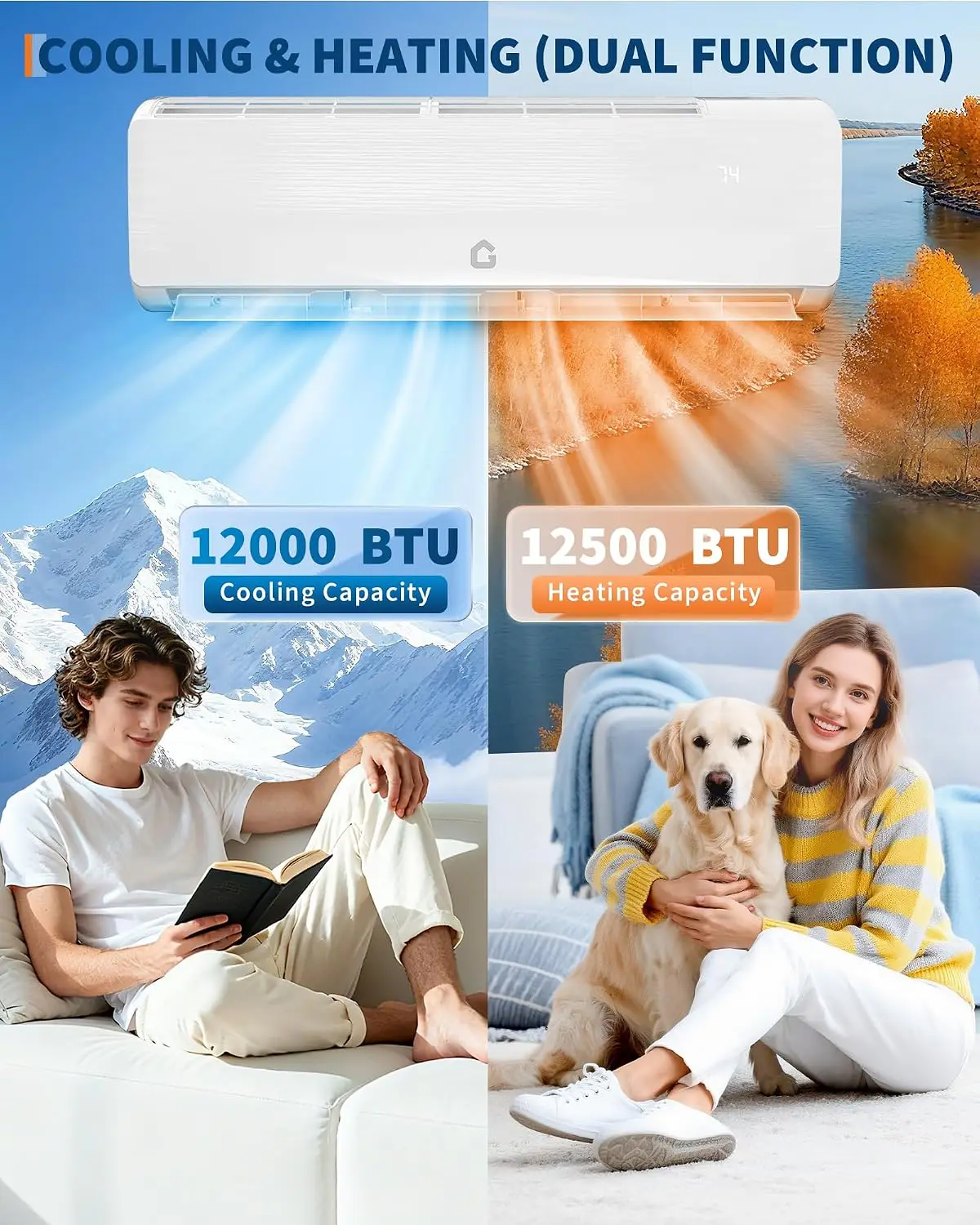 12000 BTU Mini Split Air Conditioner,19 SEER2 Ductless Inverter AC w/ 115V, Cool Up to 750 Sq. Ft with Heat Pump, Custom