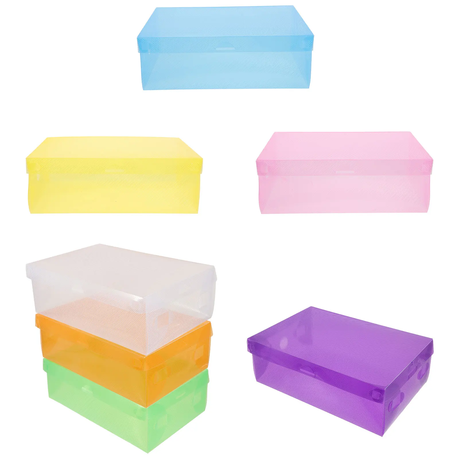 

7 Pcs Shoe Storage Box Transparent Colored Stackable Men Women Children 7 Colors Plastic Home Dorm Bedroom Shoe Store