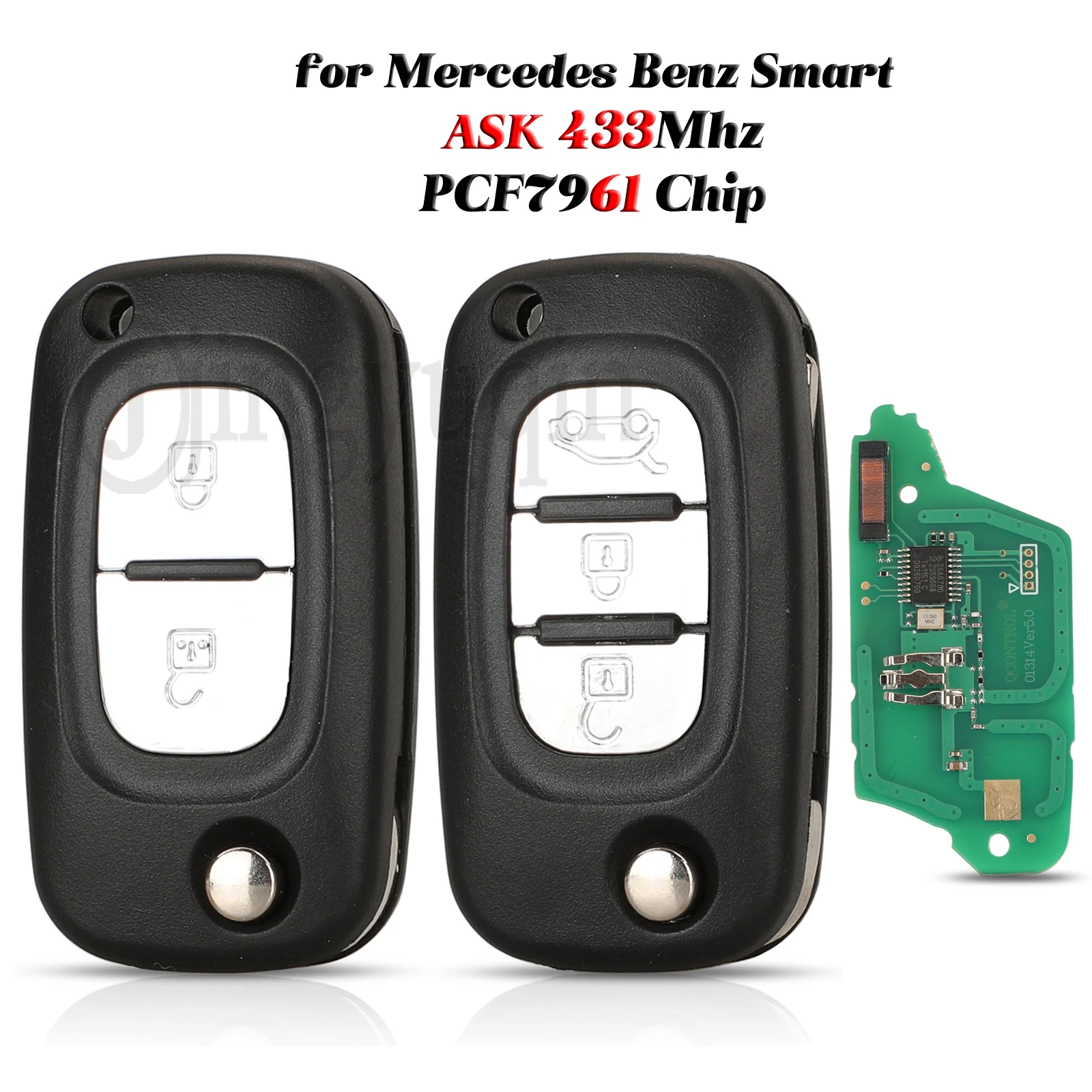 Jingyuqin Original 433Mhz ASK Klapp-Fernbedienungsschlüssel für Mercedes Benz Smart Fortwo 453 Forfour Citan PCF7961 Chip Schlüsselanhänger 2/3 Tasten – Detail 3