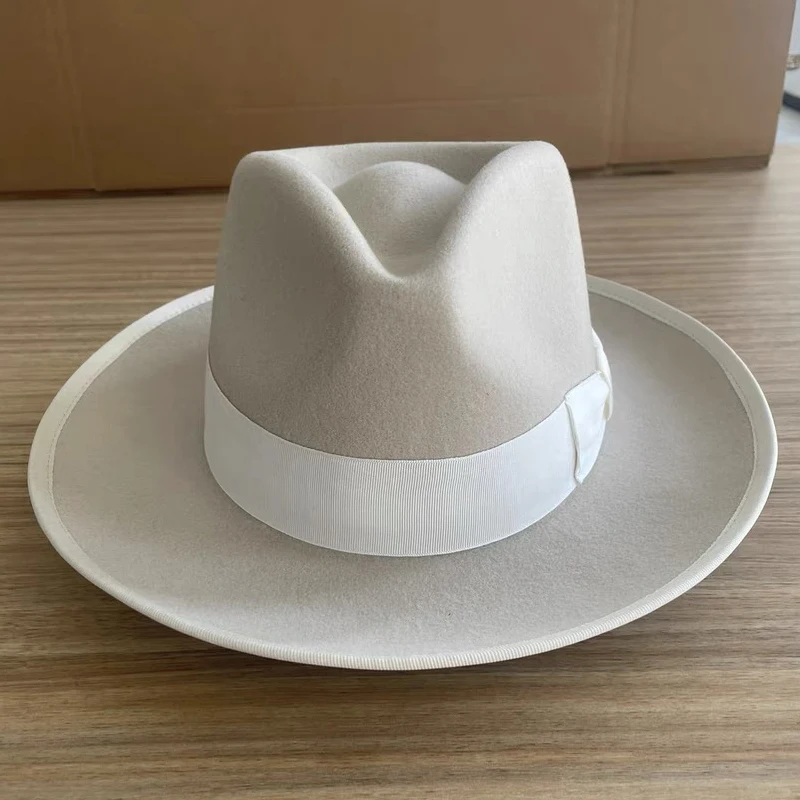 Weicher Filzhut der Marke LIHUA, Fedora-Hüte aus 100 % Wolle für Herren und Damen, himmelblau, kamelfarben, schwarze klassische Floppy-Panama-Mütze – Detail 4