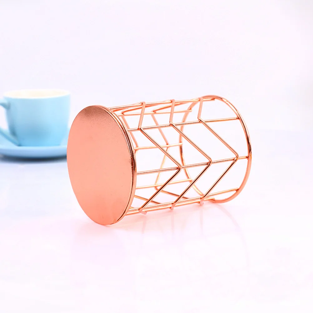Iron Pen Holder Rose Gold Non-Deformable Sturdy Desk Organizer Pen Makeup Brush Container Makeup Brush Holder