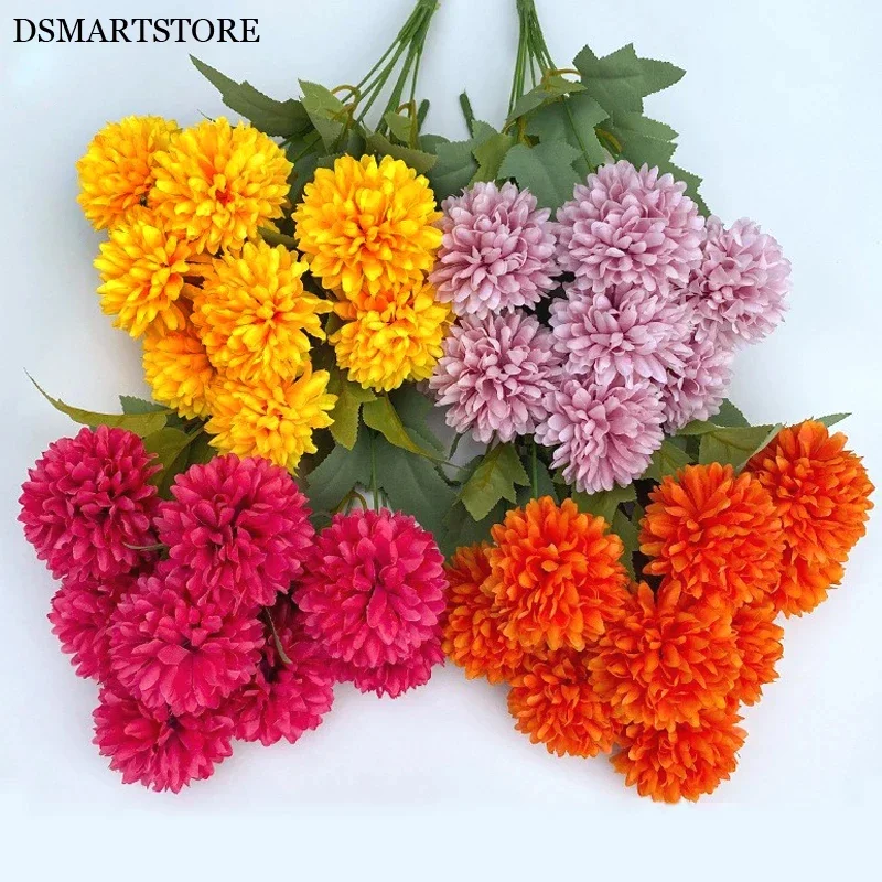 

9 Heads Artificial Flowers Ball chrysanthemum Hydrangea Home decor Green Plant Bouquet Bridal Bouquet Wedding Decoration