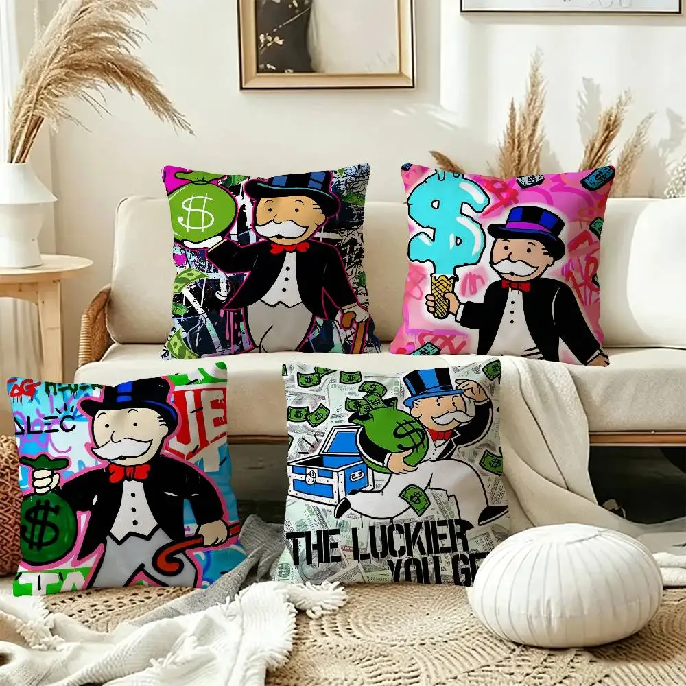 Fashion Alec Monopoly Millionaire Money Canvas Painting Modern Street Wall Pillow Cushion Cover Living Room Sofa Home Decor