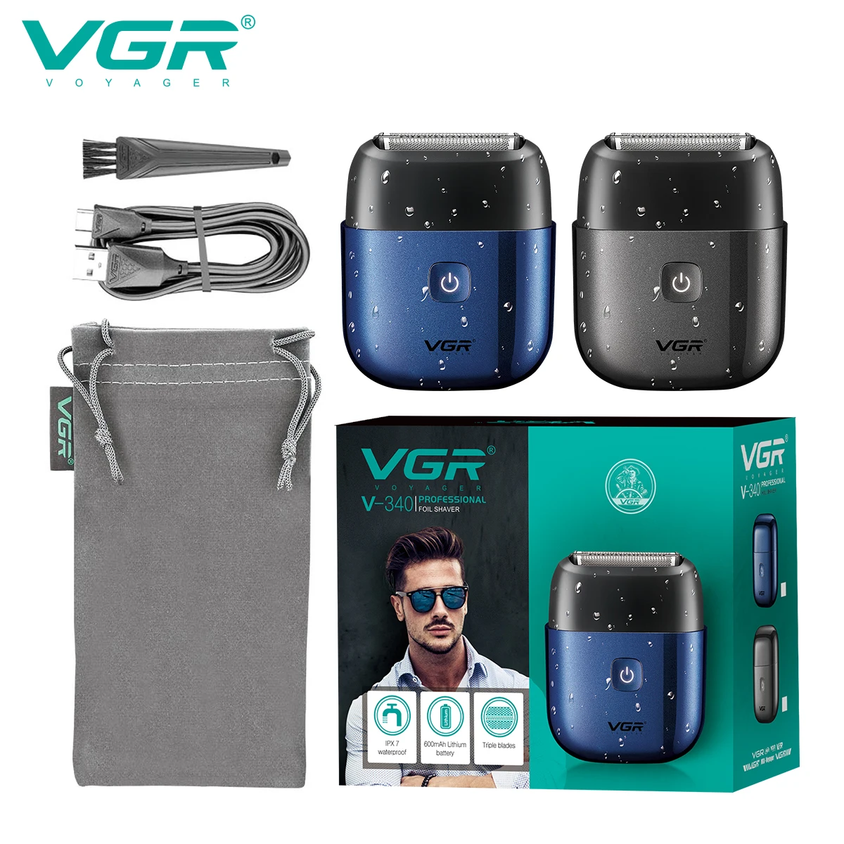 VGR Hair Shaver Professional Razor Electric Shaver Portable Beard Trimmer Waterproof Shaving Machine Mini Shaver for Men V-340