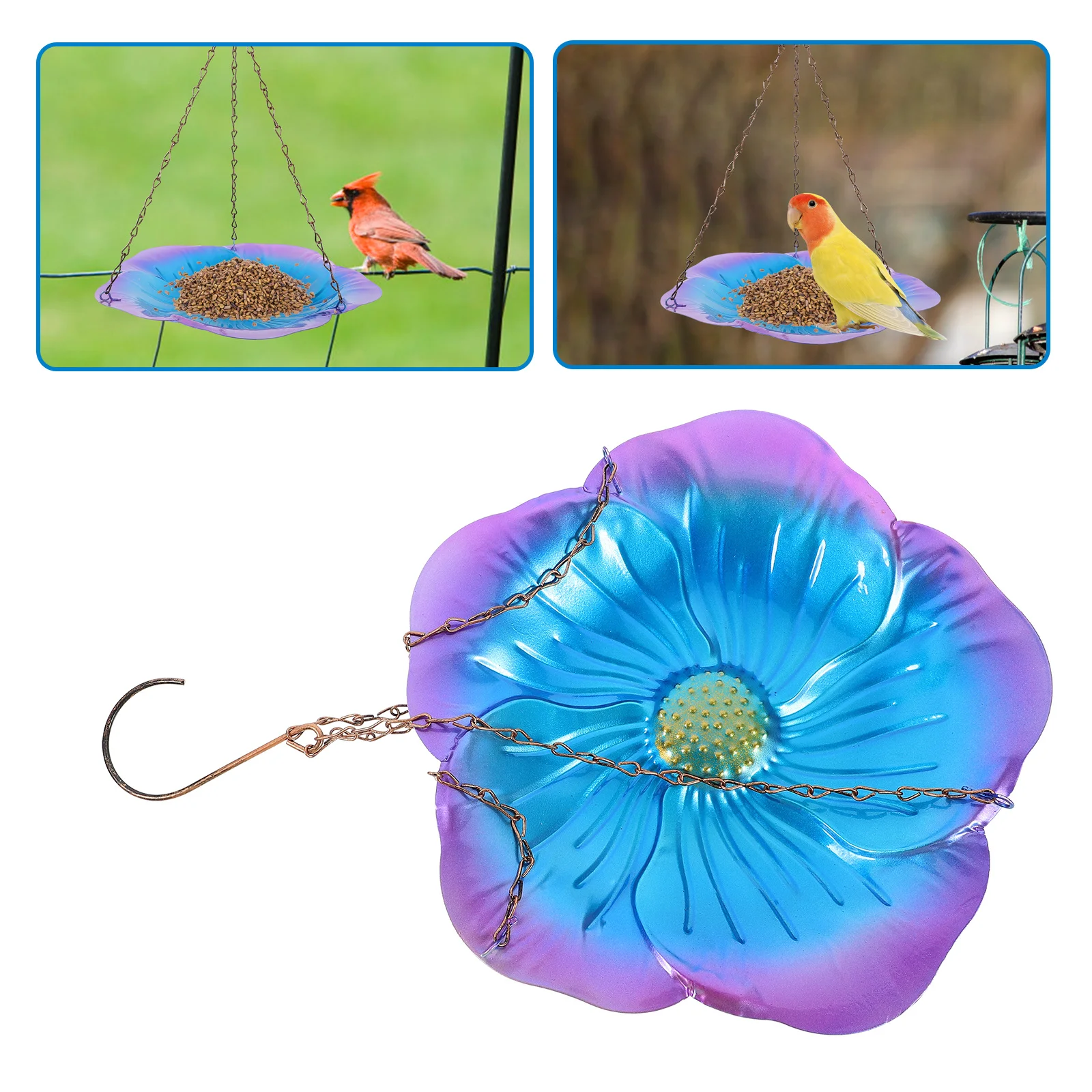 

Hanging Bird Feeder Outdoor Iron Swing Design Clean Bird Feeder Tray for Garden Patio Backyard Decoration