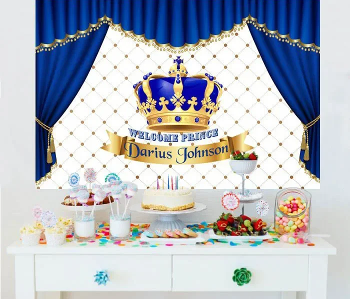 custom Royal Blue Prince Crown Curtains photo studio background High quality Computer print party backdrop