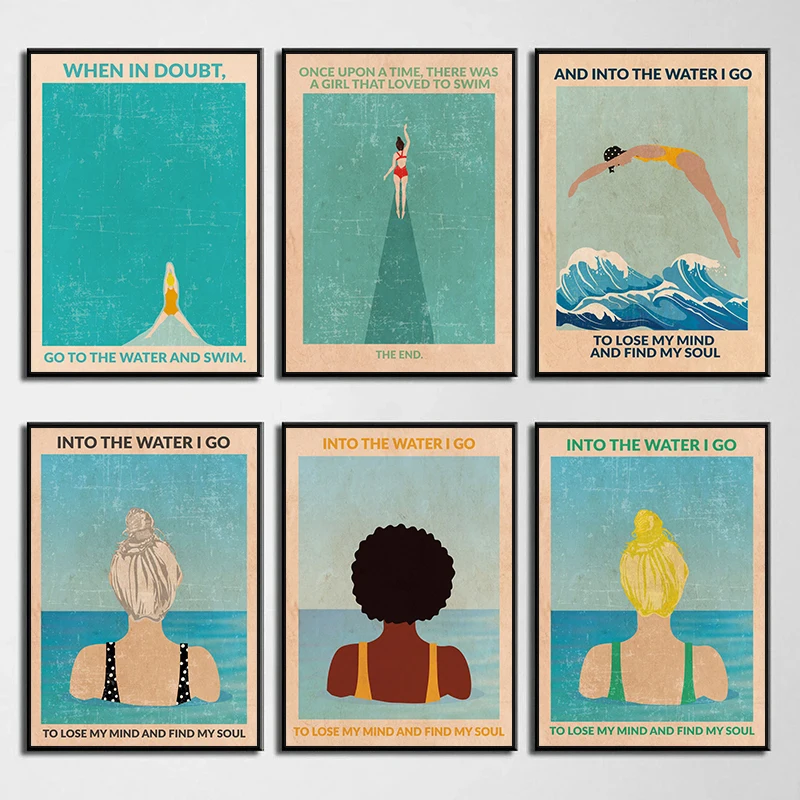 Affiches de natation imprimées sur le thème « I Go To Lose My Mind and Find My Soul », image murale, peinture diamant pour décoration de chambre et de maison