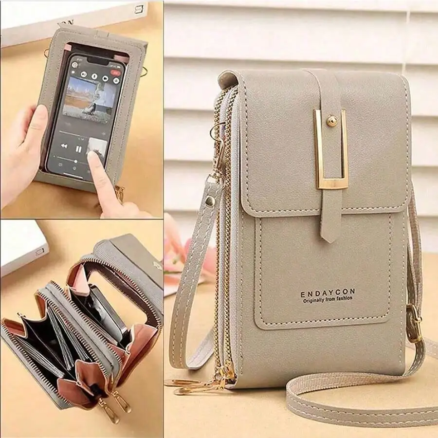 

Touch Screen Mini Flip Crossbody Bag, Fashionable Pu Wallet With Card Slots And Stand Function