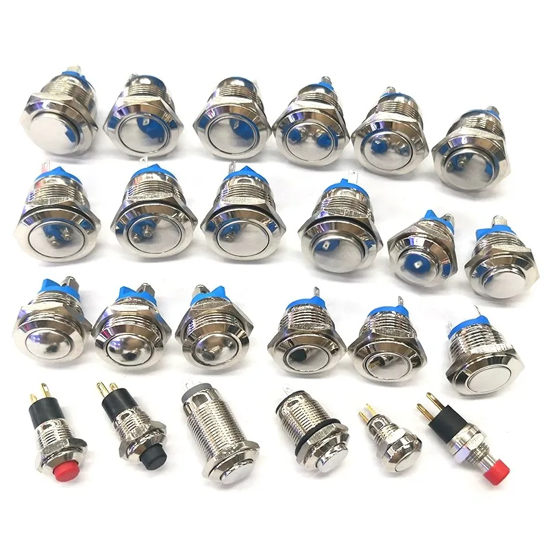 Botón de metal, interruptor de reinicio automático/autobloqueo adecuado para bocinas de automóviles, timbres, etc. 7/8/10/12/16/19MM