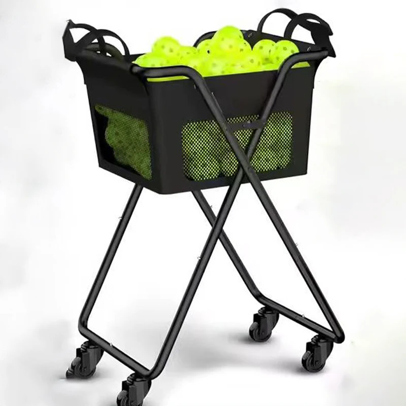 Foldable Tennis Storage Cart Movable Professional Tennis Ball Hopper Large Capacity Pickleball Balls Hoppers Iron Storage Basket