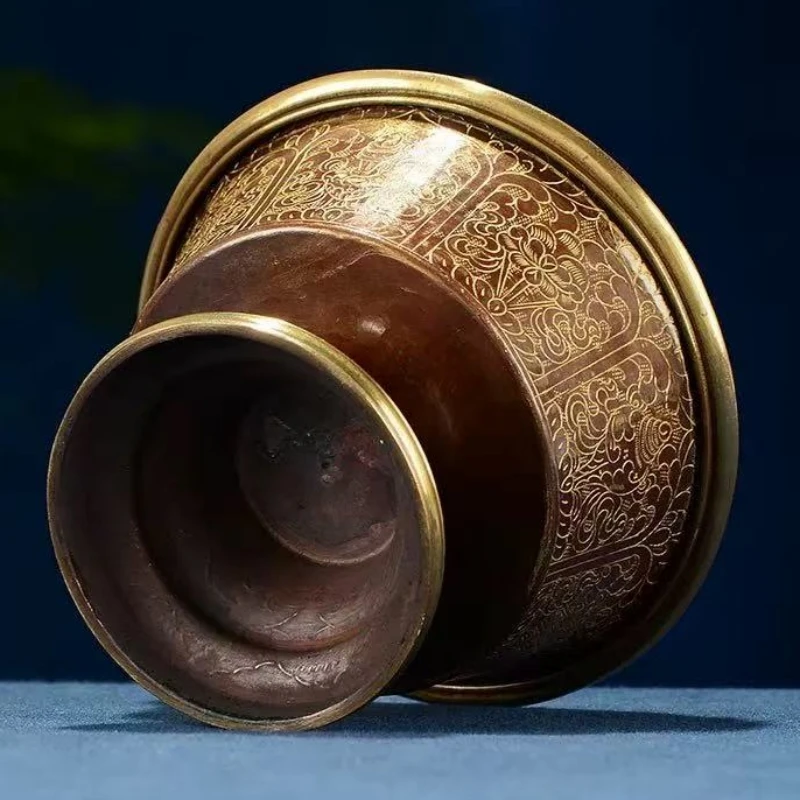 Nepal Altars Bowl,Engraving Eight Auspicious Texture Buddhism Hall Ancient Bronze Bowl,Large Size Tibetan Holy Cup Buddhist Item