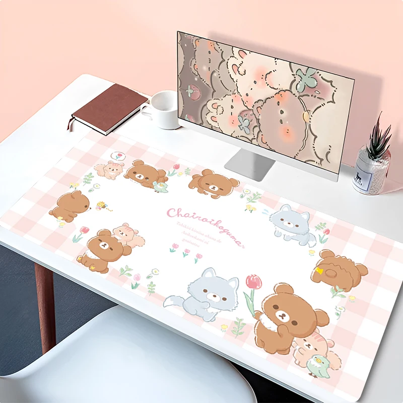 XXL karikatür pembe Mouse Pad Korilakkuma Rilakkuma Anime Kawaii klavye halı dizüstü sevimli oyun yumuşak Mousepad bilgisayar HD sümen