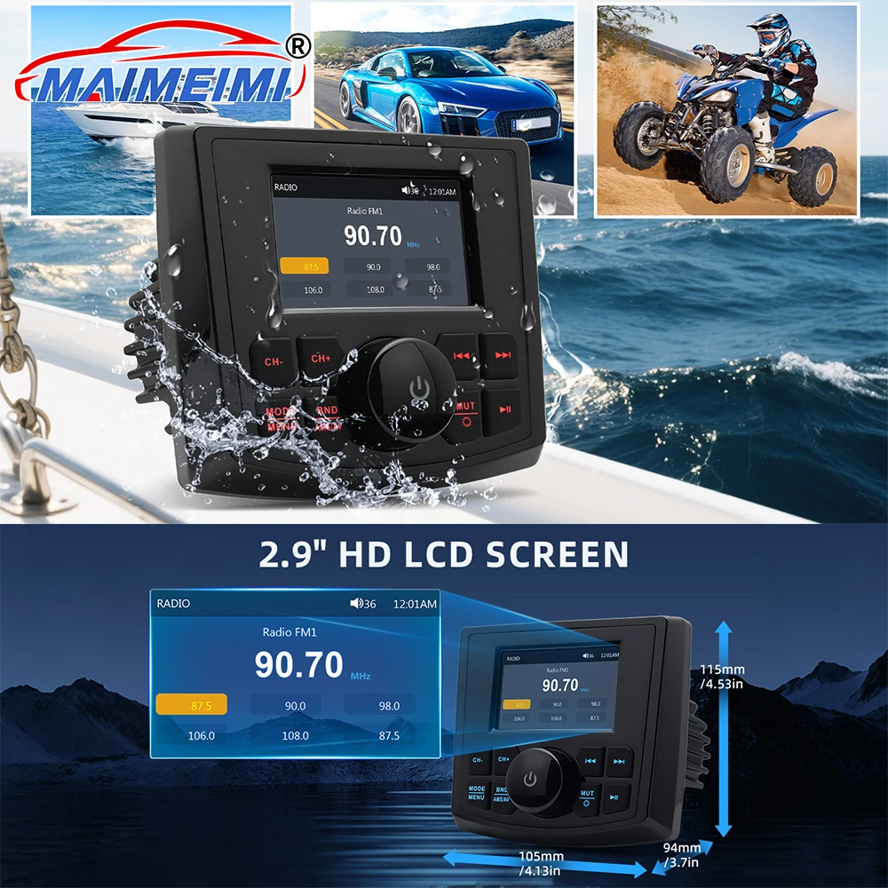 Marine Radio MP5 Boat Radio Stereo 3inch Display Media Video Player Waterproof Bluetooth-compatible AUX AM FM RDS for ATV UTV