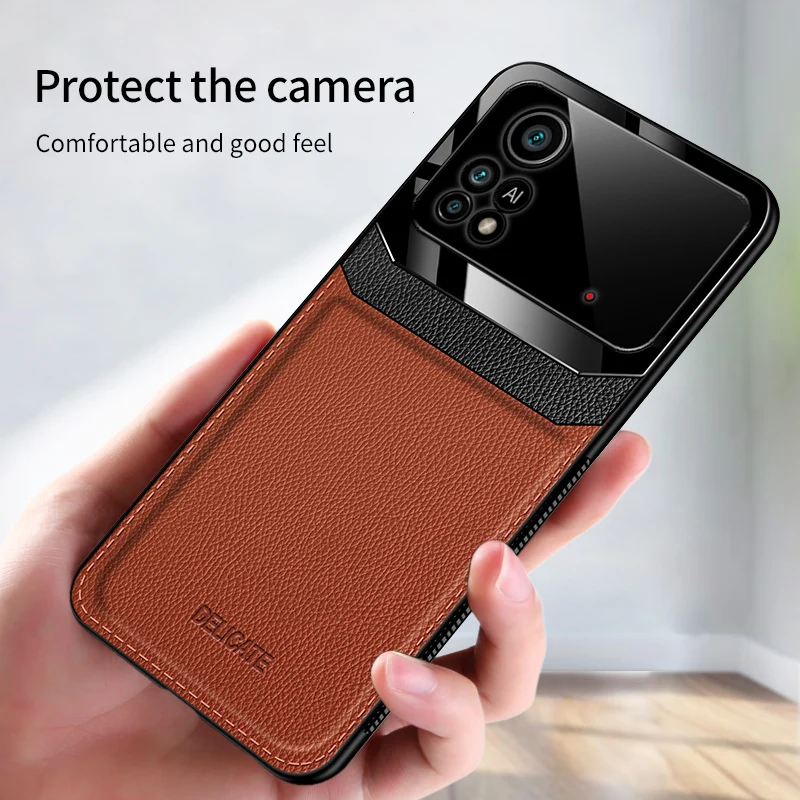 Genuine Leather Len Protect Case For Xiaomi Poco X3 NFC X4 Pro X5 F2 F5 M3 M2 M4 Pro 4G 5G F4 F3 GT C40 C31 Luxury Cover