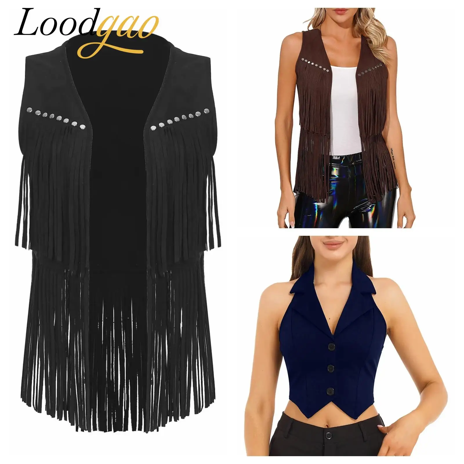 

Fringe Waistcoat Women's Hippie Tassel Vest Rivets Cowgirl Vests Carnival Halloween Cosplay Costumes Festival Party Outfits