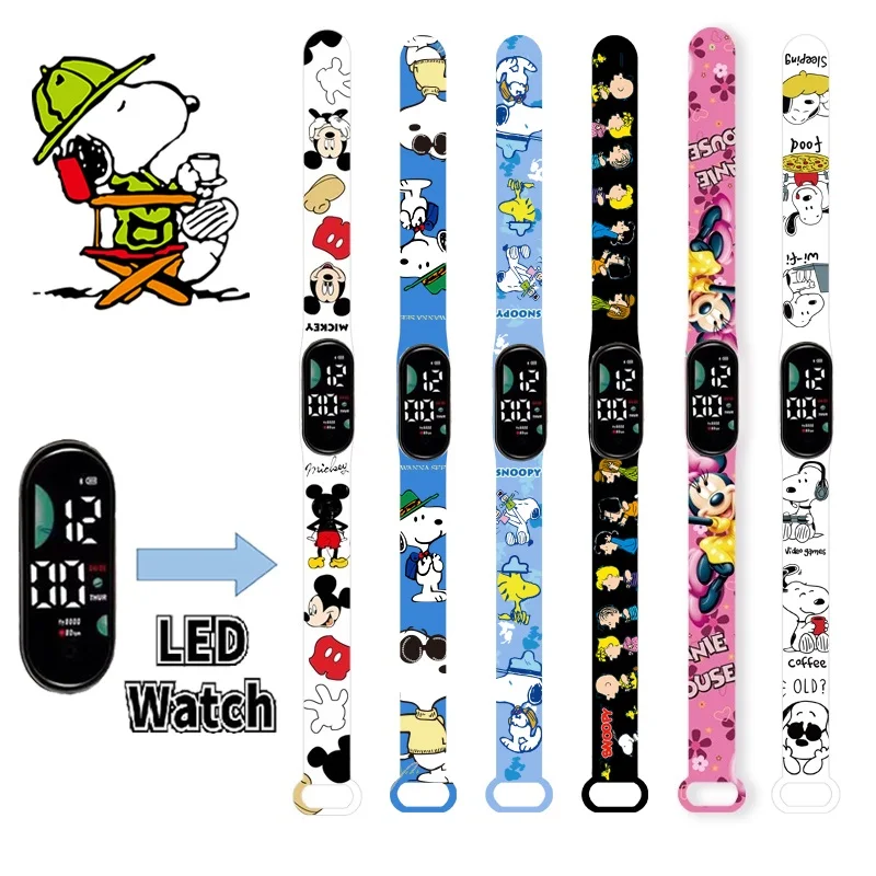 Disney Fashion Mickey Children Watches for Girls Sport Touch Bracelet LED Snoopy Kids Watch Boys Electronic Digital Clock