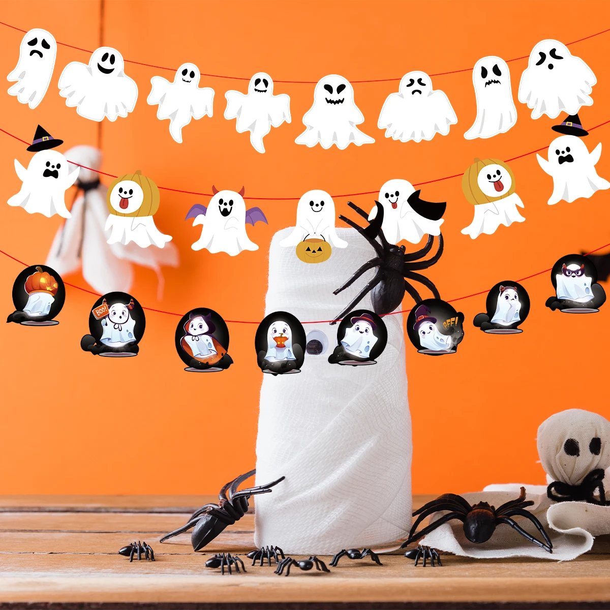 Happy Halloween Ghost Banner Halloween Party Decoartion Halloween Silvery Sequin Spooky Ghost Hanging Flag Decoration