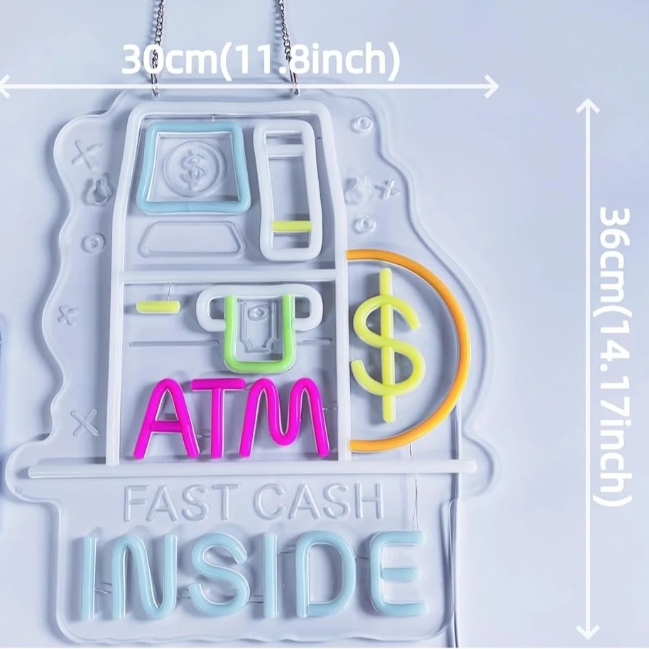ATM Inside Neon Sign LED Hanging Neon Light Sign for Business Restaurant Retail Shop 24-Hour Store Gas Station Decor Dimmable