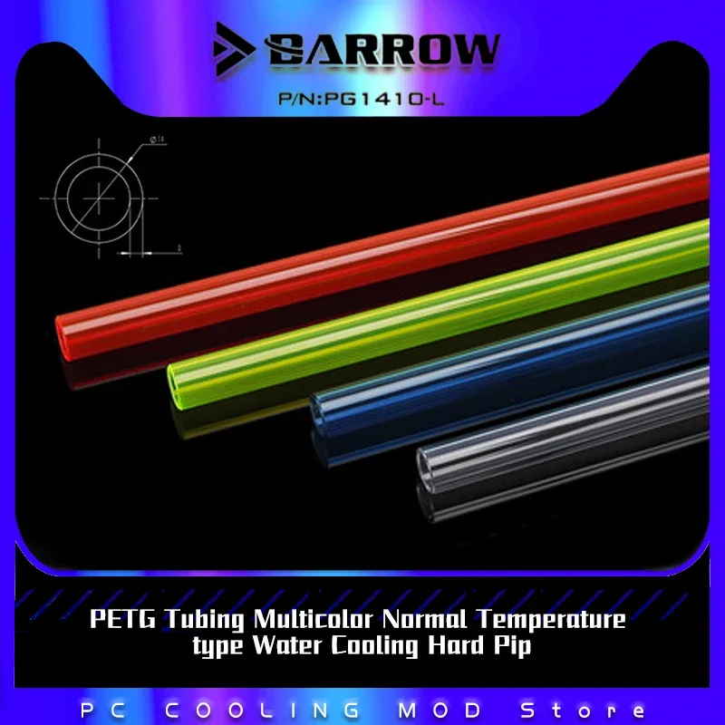 

2pcs Barrow OD12M 14MM 16MM PETG Tubing Water Cooling Hard Pipe Computer Components,Transparent/Blue/Green/Red(UV) Multicolor