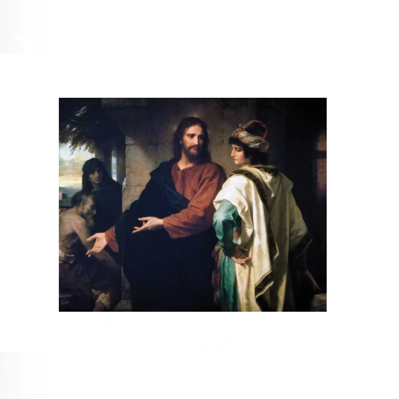 Christ and the Young Rich Ruler Hofmann Jesus Christ Painting, Art Print Canvas Poster, Living Room Decor, Home Wall Picture