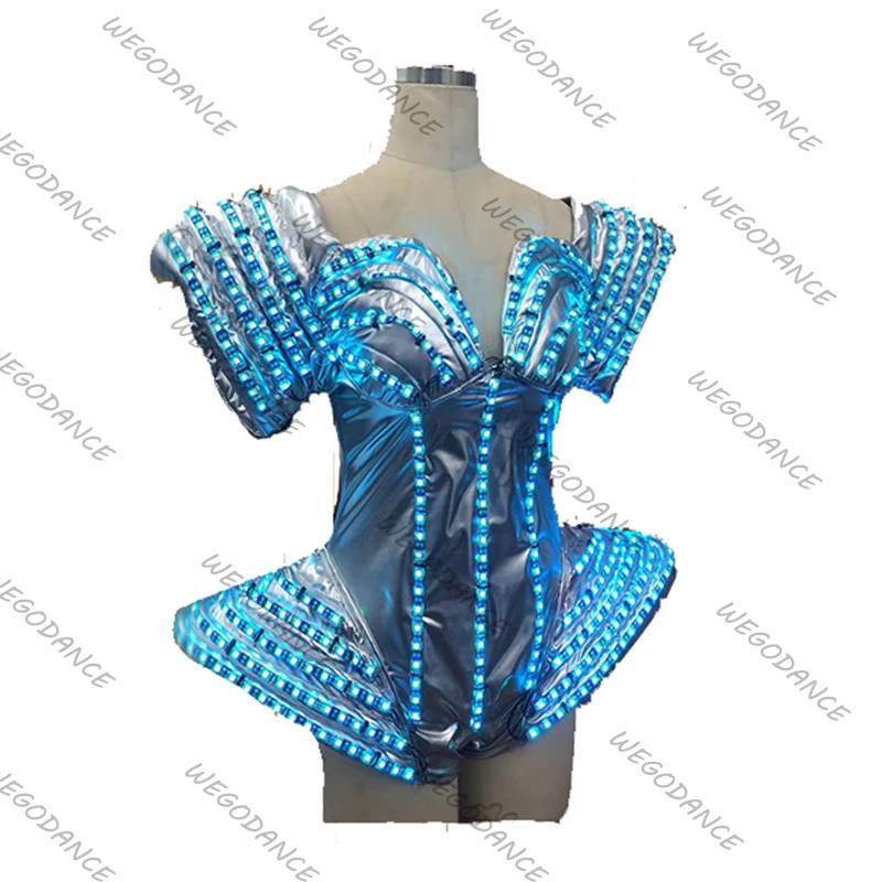 Performance Clothing Glowing Color Technology Pu Leather LED Strip Singer Dancer Costume