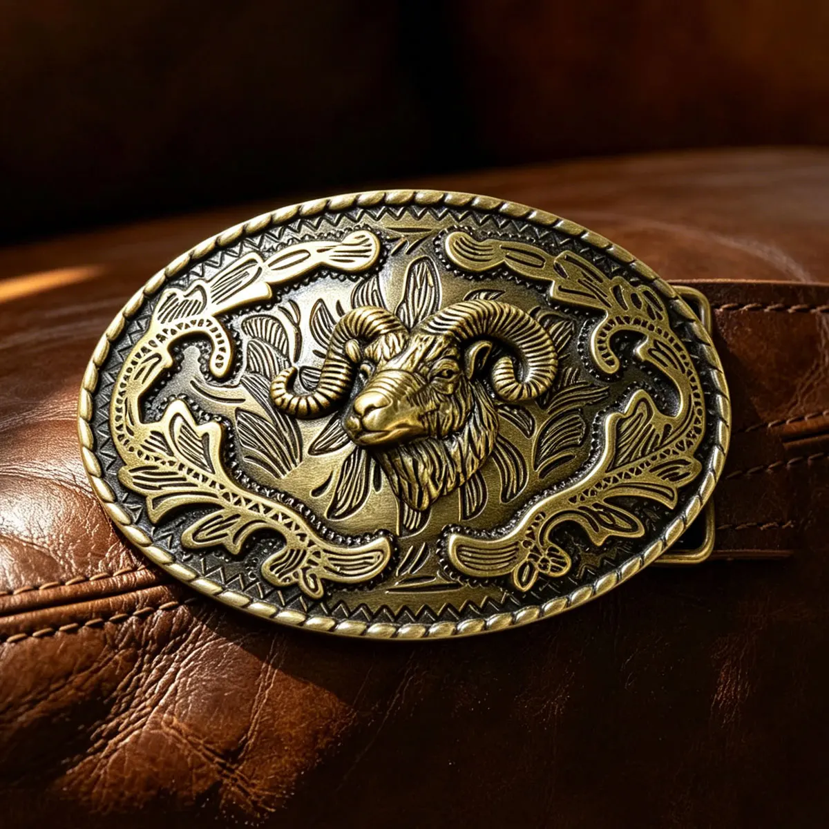 Men's Retro Western Belt Buckle Fashionable Leather Accessory Cowboy Sheep Style Oval Shape Classic Trend
