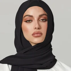 2pcs/Set Chiffon Shawl With Tie Rope Bottom Cap Solid Color Chiffon Hijab Matching Hijab Undercap For Woman Fashion Headband