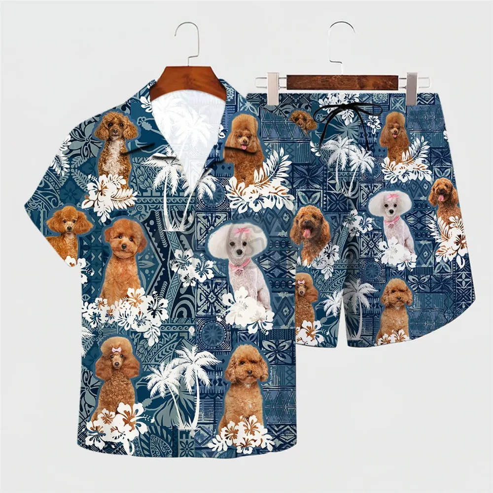 

HX Brown Poodle Hawaiian Suit Animal Dog 3D Printed Lapel Shirt Shorts Beach Surfing Men for Women Sunmmer Clothes