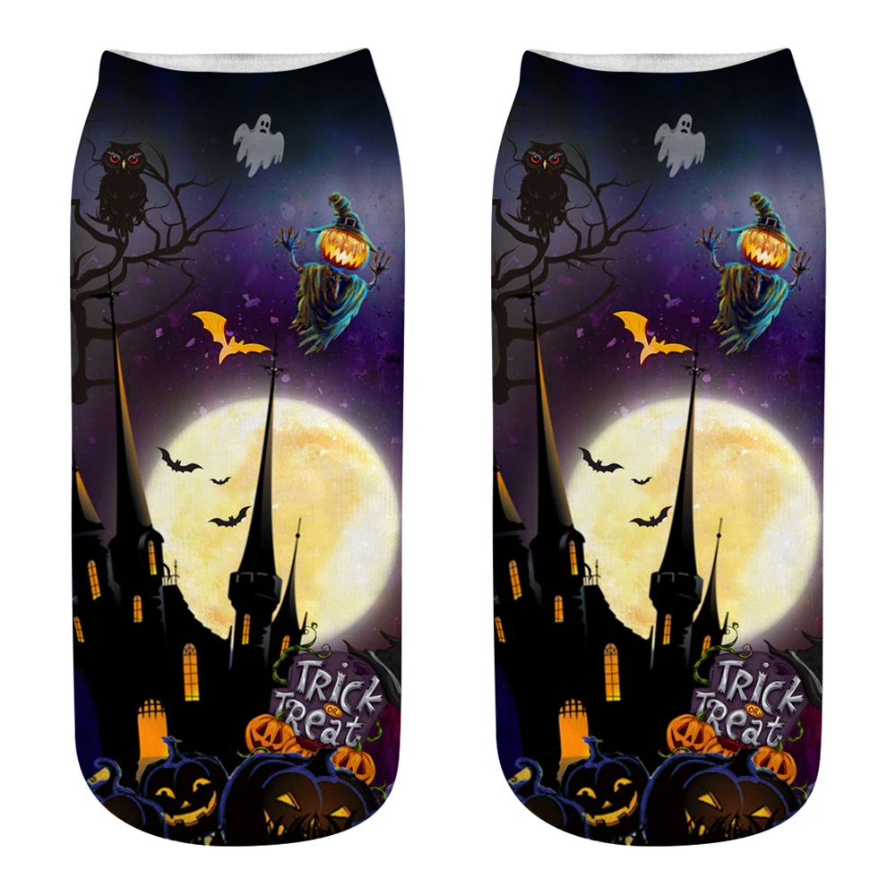 Funny 3D Printing Halloween Socks Unisex Cute Happy Cosplay Party Club Sokken Gifts Gothic Pumpkin Lantern Ghost Broom Black Cat