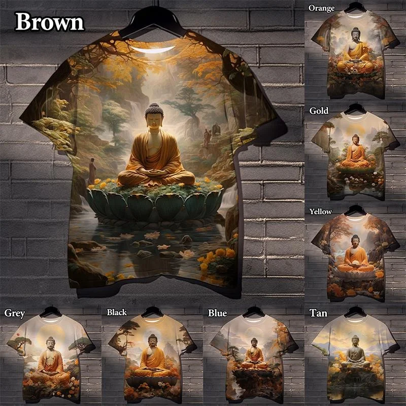 Sakyamuni 3D Printing Buddha T-shirt Religious Belief Personality Street Casual Buddhist Buddha T-shirt