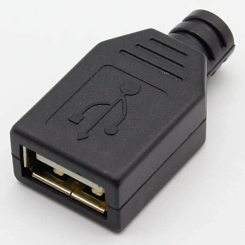 10pcs USB female head three piece set solder wire type A-type 4-pin with black plastic shell USB socket