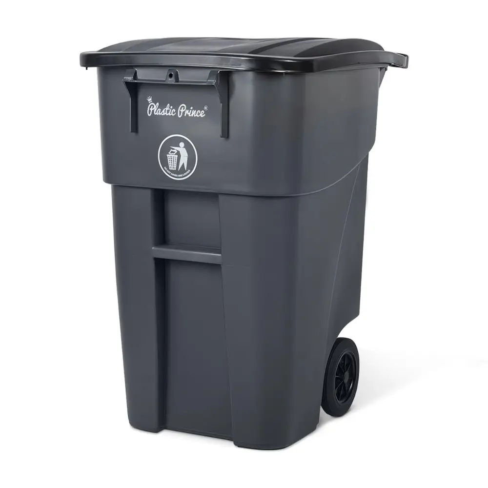 

50 Gallon Trash Can, Gray Outdoor Garbage Can, Large Outside Trash Bin, Rolling Commercial Container, Outdoor Trash Can with Li