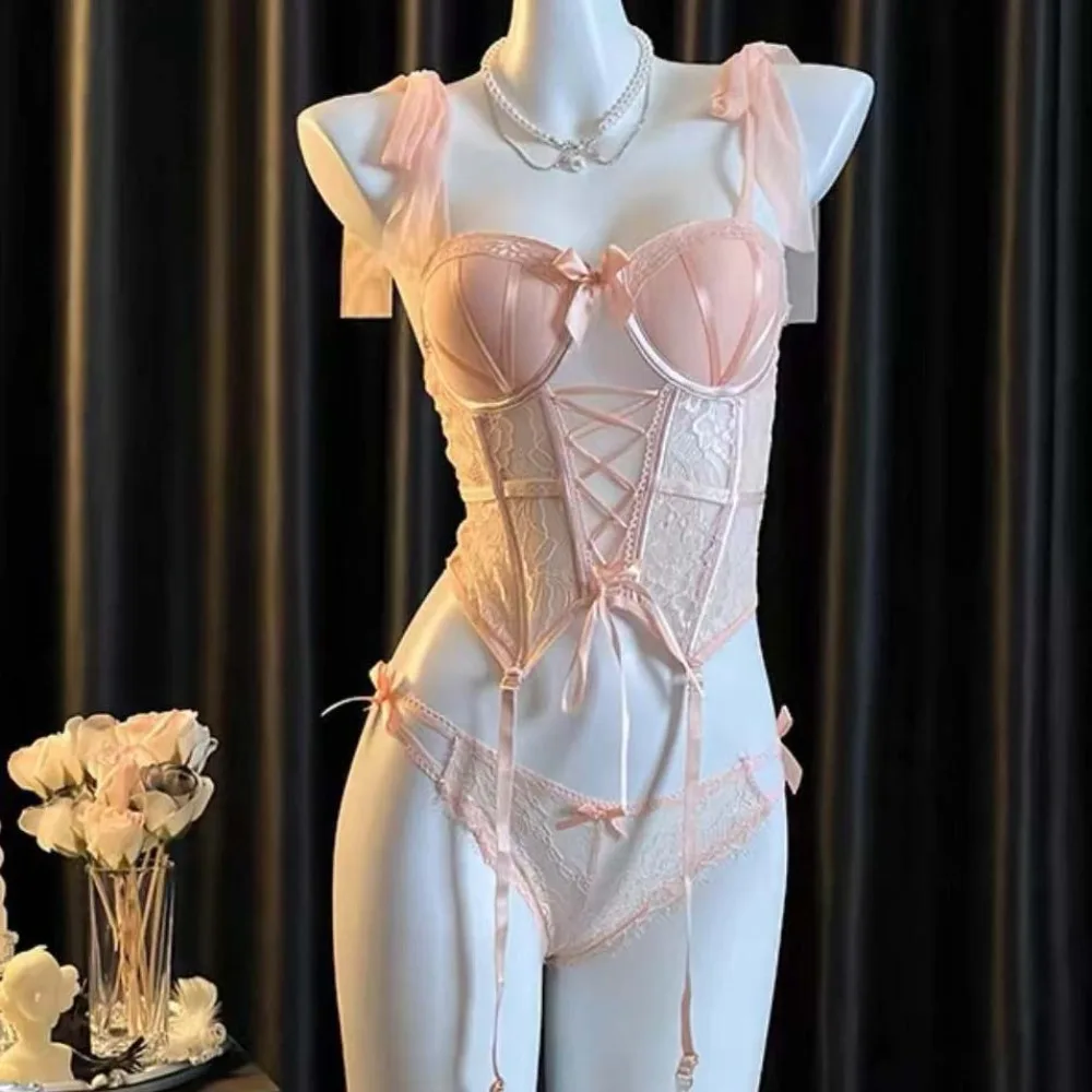 

Страстный комплект, кружевные трусы-бретельки, комплект ночной рубашки, облегающее женское нижнее белье, униформа, майка, полый сетчатый жилет на подтяжках, весна-лето