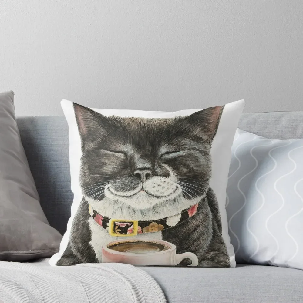 

Purrfect Morning cat with coffee Throw Pillow Christmas Throw Pillows Covers Pillowcases Bed Cushions Pillow Cover Pillow