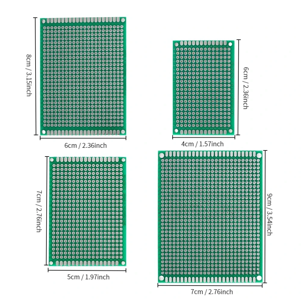 Dupla face PCB Board, PCB Prototype Board, DIY Electronics, 4x6cm, 5x7cm, 6x8cm, 7x9cm cada, 2PCs