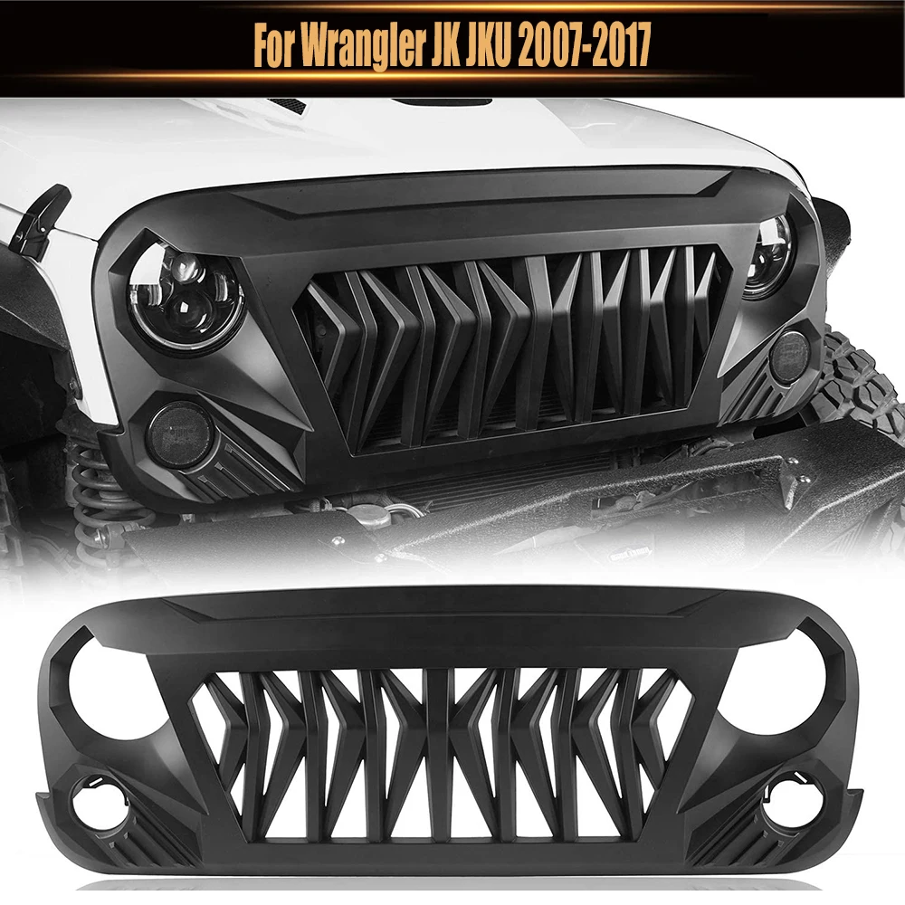 

For Wrangler JK JKU 2007-2017 ABS Racing Grill Radiator Grille Front Bumper Mesh Grills Cover With Amber LED Lights Accessories