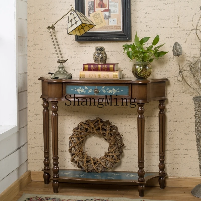 ZYY طاولة المدخل الريفية طاولة المدخل الرجعية الخشب الصلب حالة بسيطة خزانة الزخرفية