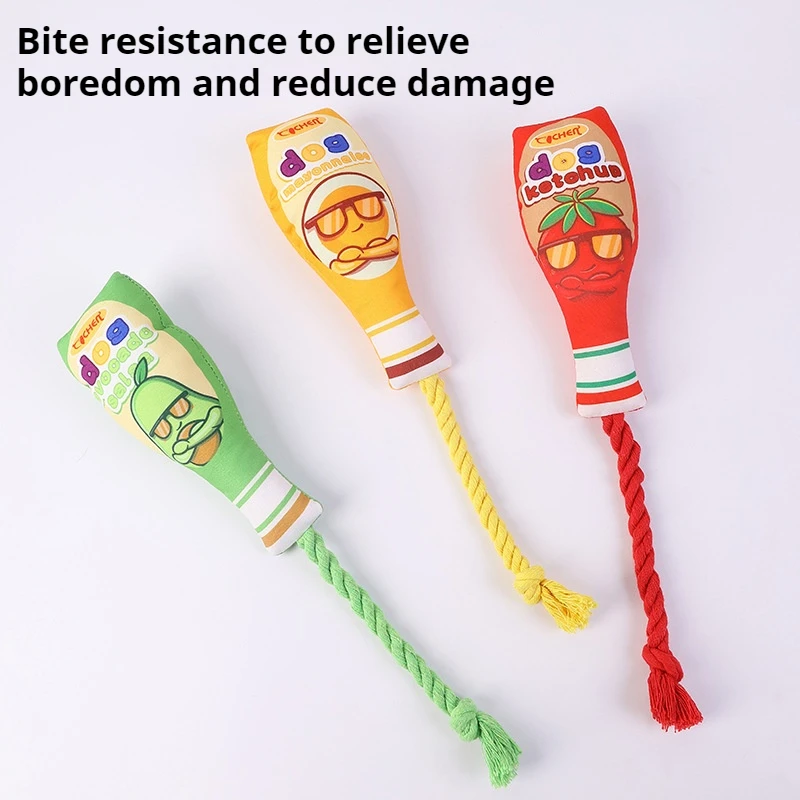 

Dog Toy Bite-resistant Sound Simulated Jam Bottle Cotton Linen Knotted Rope Puppy Molar Cleaning Teeth Puzzle Pet Toy Supplies