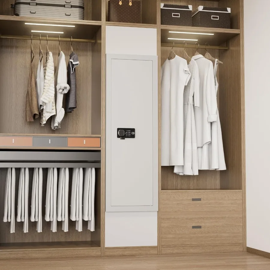 Biometrischer Wandpistolen-Safe für Gewehre 53, weißer Fingerabdruck-Pistolen-Safe mit 3 abnehmbaren Regalen, verbesserter biometrischer Tastatur-Schlüsselzugriff f