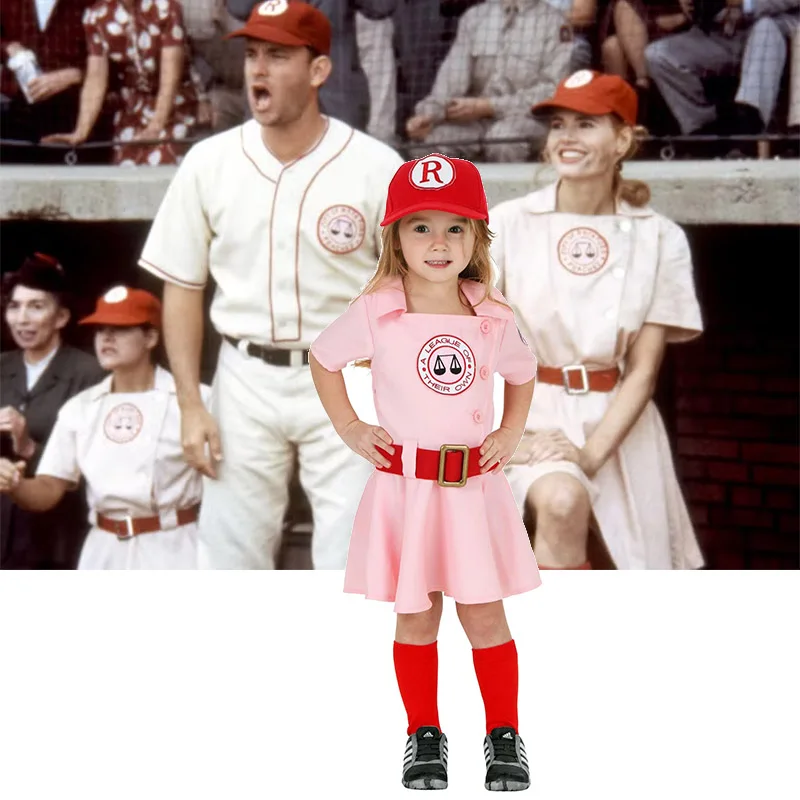 

Girls Rockford Peach Baseball Dress Toddlers Dorothy Dottie Pink School Girls Baseball League Uniform Costume for Kids