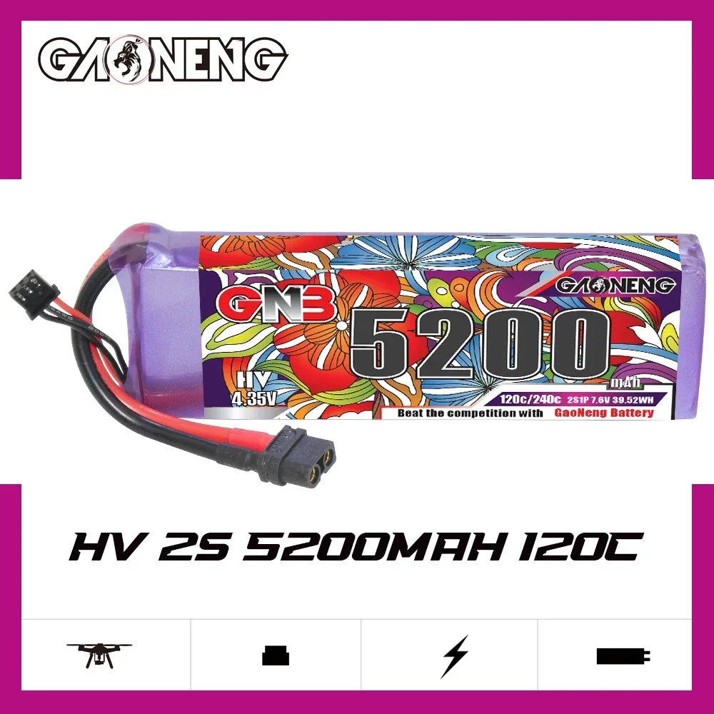 GAONENG GNB 5200mAh 2S 120C 240C 7.6V XT60 LiPo Battery 1/10 and Scale RC Hobby Models Electric RC Devices Touring Car