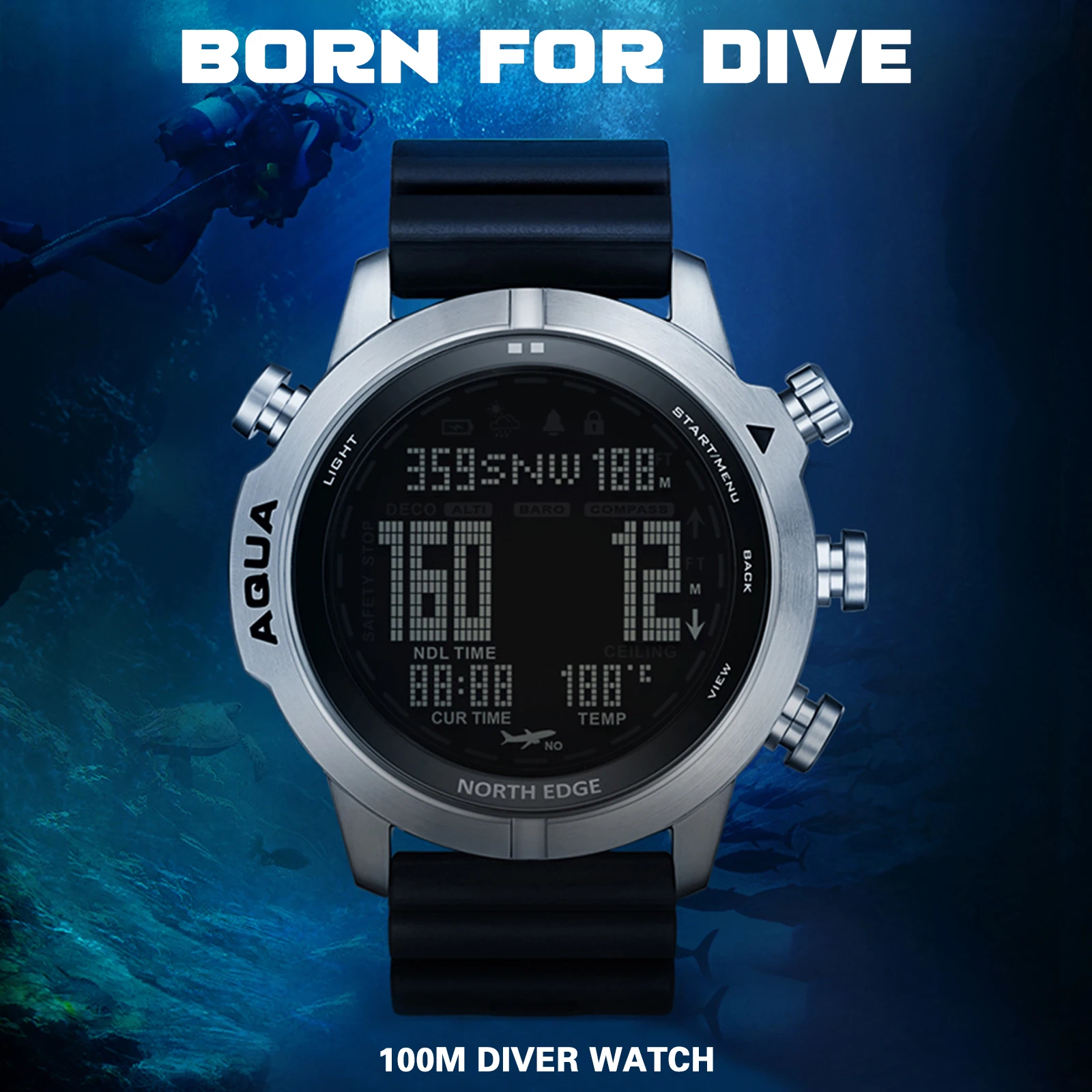 Digital Dive Watch for Men Dive Computer Watch Scuba Diving Watches Men\'s Wrist Watches with Compass Altimeter Barometer