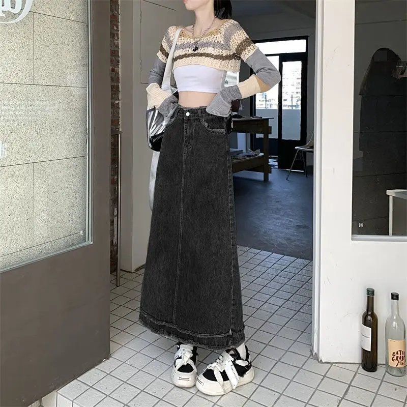 

Straight-leg stylish versatile denim skirt for women to wear outside2025YearaHigh-waisted midi skirt in black and gray, new styl