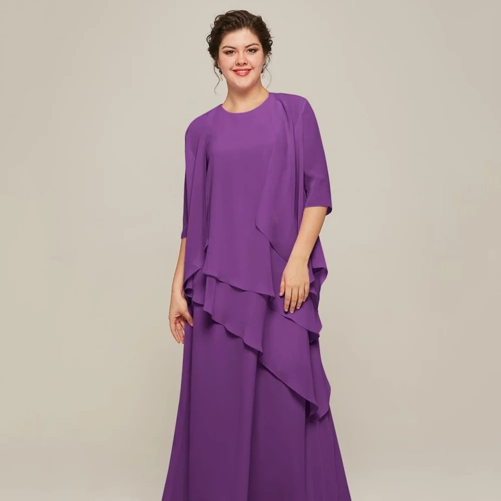 

Mother Dresses Simple Customized A Line Bride Party Dress Ankle Length Occasion Gown Chiffon Elegant O Neck robe invitée mariage