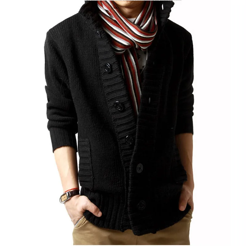 

New Cardigan Solid Men Single Breasted Sweater Turn Down Collar Sweaters Long Sleeve Loose Fit High Street Buttons Slight Strech