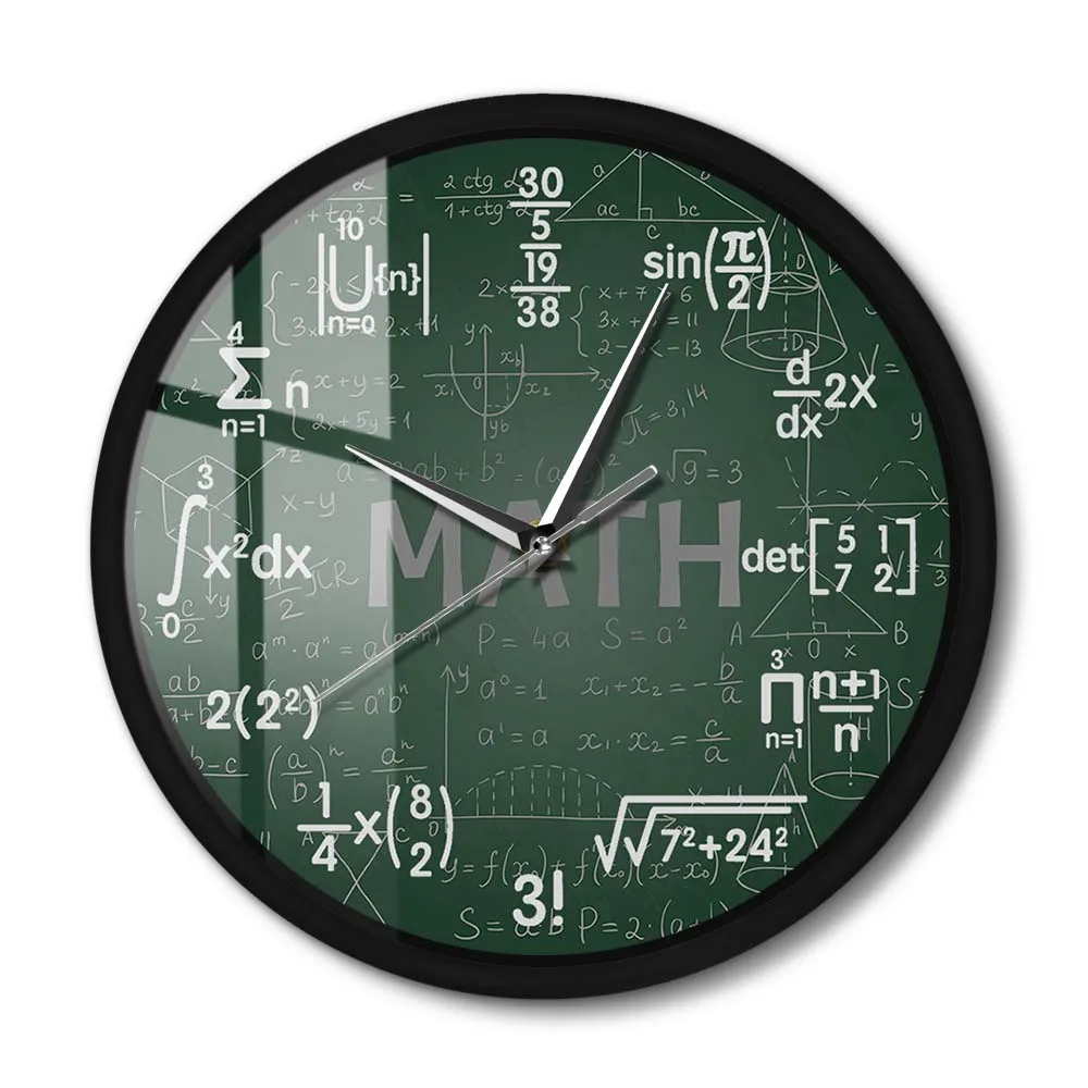 Green Chalkboard Math Formulas Metal Frame Wall Clock Silent Black Wall Watch Back To School Mathematics School Art Wall Decor