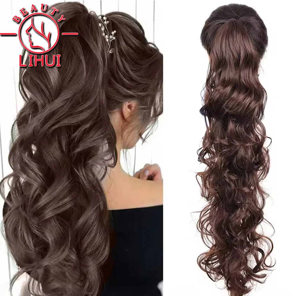 

26inch clip on claw ponytail hair extension synthetic curly brown ponytail enxtension hair for women pony tail hair hairpiece