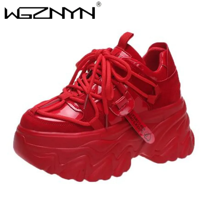 Autumn Breathable Thick Bottom Casual Shoes New 2024 Women\'s Chunky Leather Sneakers 8cm High Platform Ulzzang Sports Dad Shoes