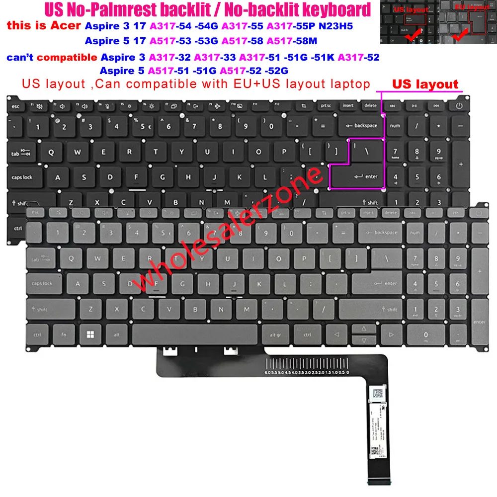 New For Acer Aspire 5 17 A517-53 A517-58 A517-58M,Aspire 3 17 A317-54 A317-55 A317-54G A317-55P series laptop US Keyboard